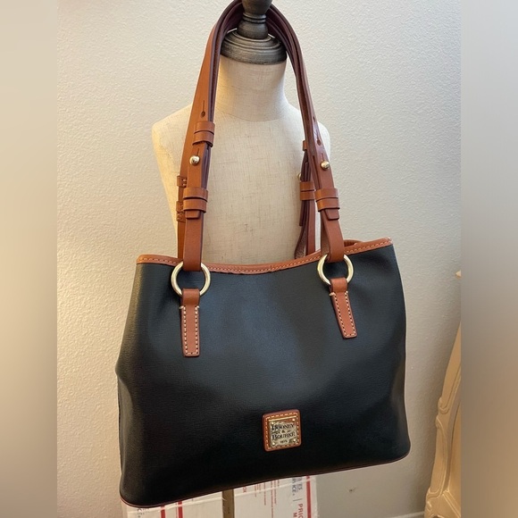 Dooney & Bourke Handbags - Dooney & Bourke Saffiano Small Briana Black Brown bag